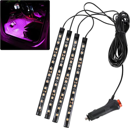 Car LED Strip Light, 12V 48 LED Interior Atmosphere Lights Under Dash Ambient Night Light, Auto Interior Decorative Lamp with Cigarette Adapter Plug (Pink Purple, Cigarette Lighter)