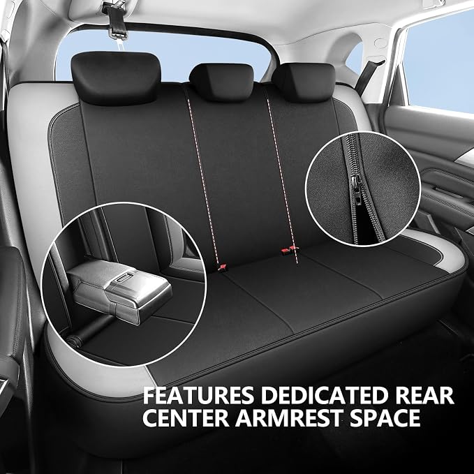 HChengkikz Car Seat Covers Full Set, Waterproof Neoprene Car seat Covers, Airbag Compatibable, All Season Protection Universal for Most Cars, Trucks, SUVs (Black + LightGray)