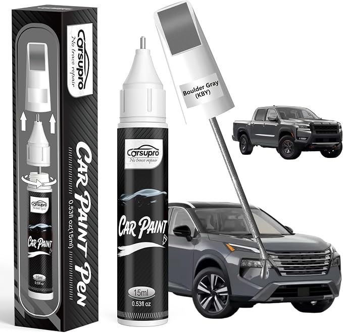 Boulder Gray(KBY) for Nissan Touch Up Paint Pen, 2 in 1 Car Scratch Remover with Pen Tip and Brush, Precise Color Match for Car Paint Scratch Repair, Quickly and Easily Fix Chips and Nicks