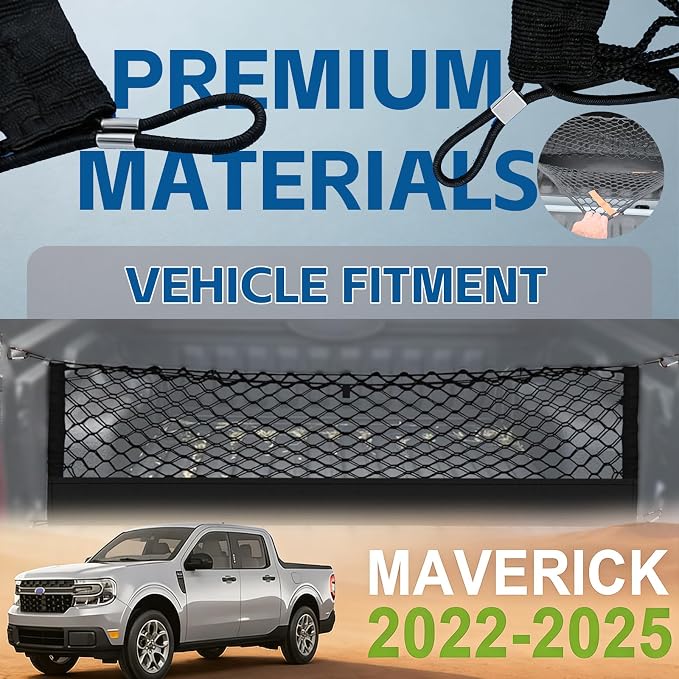 Truck Bed Cargo Net Truck Netting Custom Fit for Ford Maverick 2022-2026 Pickup Tailgate Organizer Net Heavy-Duty Elastic Truck Storage Grocery Mesh Net-Envelope Style