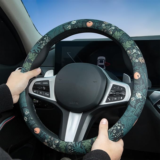 Dark Cottagecore Floral Steering Wheel Cover Auto Steering Wheel Protector, Anti-Slip, Breathable, Absorbing Sweat, Universal Floral Car Accessories 14.5–15 inch,Fit for Most Car, Trucks, SUV