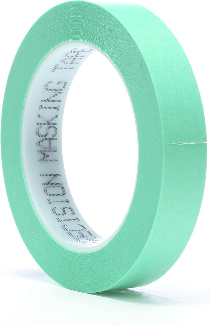 3M Precision Masking Tape, 06529, 3/4 in x 60 yds, 1 Roll, Green, Acrylic Adhesive, Adheres to Metal, Glass and Painted Surfaces