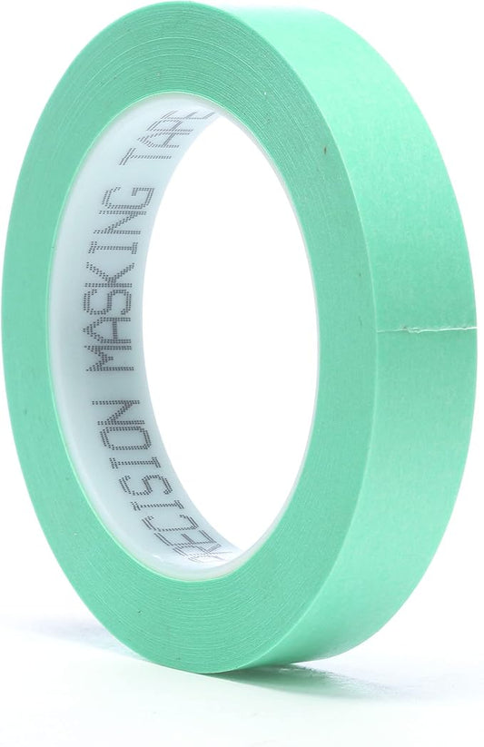 3M Precision Masking Tape, 06529, 3/4 in x 60 yds, 1 Roll, Green, Acrylic Adhesive, Adheres to Metal, Glass and Painted Surfaces