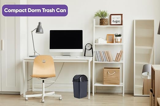 Superio Medium Trash Can with Lid 4.5 Gallon Plastic Swing Top Garbage Can Slim Waste Bin for Under Sink/Cabinet, Laundry Room, Kitchen, Office, Bedroom, Bathroom, College Dorm, 18 Qt, Grey