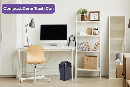 Superio Medium Trash Can with Lid 4.5 Gallon Plastic Swing Top Garbage Can Slim Waste Bin for Under Sink/Cabinet, Laundry Room, Kitchen, Office, Bedroom, Bathroom, College Dorm, 18 Qt, Grey