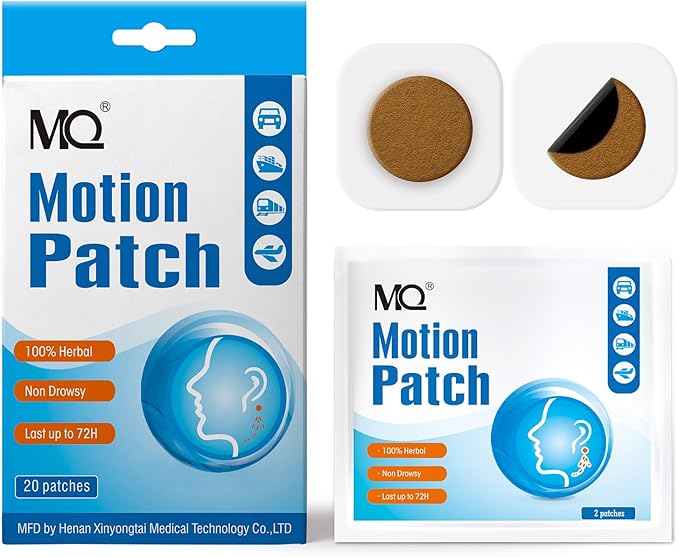 MQ Motion Sickness Patch,20 Count,Non Drowsy Sea Sickness Patches Behind Ear for Cruise Ship Travel, Waterproof Car Sick Patches Fast Acting & Long Last 72H