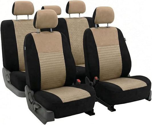 FH Group Car Seat Covers Trendy Elegance Beige Full Set Automotive Seat Covers, Airbag and Split Rear Combo Non-Slip Dash Grip Pad Universal Fit Interior Accessories Cars Trucks SUV Car Accessories
