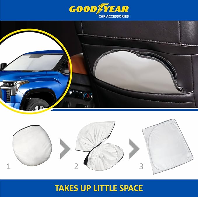 Goodyear Foldable Windshield Sunshade for Toyota Tundra 2022-2026, Truck car Accessories, Sunshade Cover, Sun Shade Car Windshield, Window Sun Blocker - GY008292