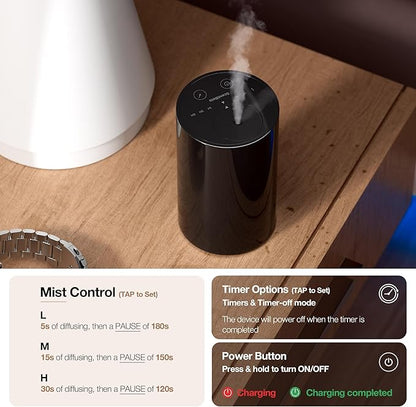 Waterless Essential Oil Diffuser Starter Kit, Battery Operated Diffuser Oil Machine, Portable Aroma Diffuser for Home Car Office, ANZ Black Kit-A
