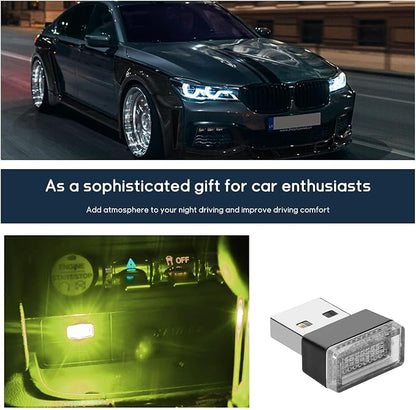 Dickno 4 PCS USB LED Car Interior Atmosphere Lamp, Portable Mini LED Night Light, Plug-in USB Interface Trunk Ambient Lighting Kit, Universal Vehicle Interior Accessories (Yellow)