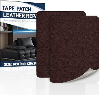 Zenyao Leather Repair Patch Tape - Self Adhesive Leather Repair Kit for Car Seat Furniture, Vinyl Repair Patch for Couch Sofa, Waterproof Fix for Tears, 8x11 Inch Sheet, 2 Pieces, Brown Burgundy