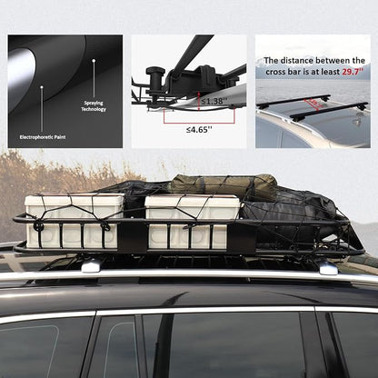 FORWODE 250LBS Universal Roof Rack Basket, 64"x39"x6" Rooftop Cargo Carrier Rack + Waterproof Cargo Bag 15 Cubic Feet(43"x34"x17")