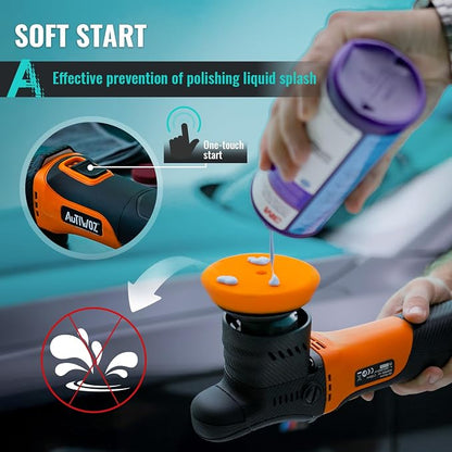 AUTIWOZ Carbon Fiber Mini Car Buffer Polisher, 630W Copper Motor 12mm Orbit, 2&3Inch Dual Action Polisher for Car Detailing, 2500-7000RPM with Soft Start, 3M Corded Auto Electric Polishing Machine
