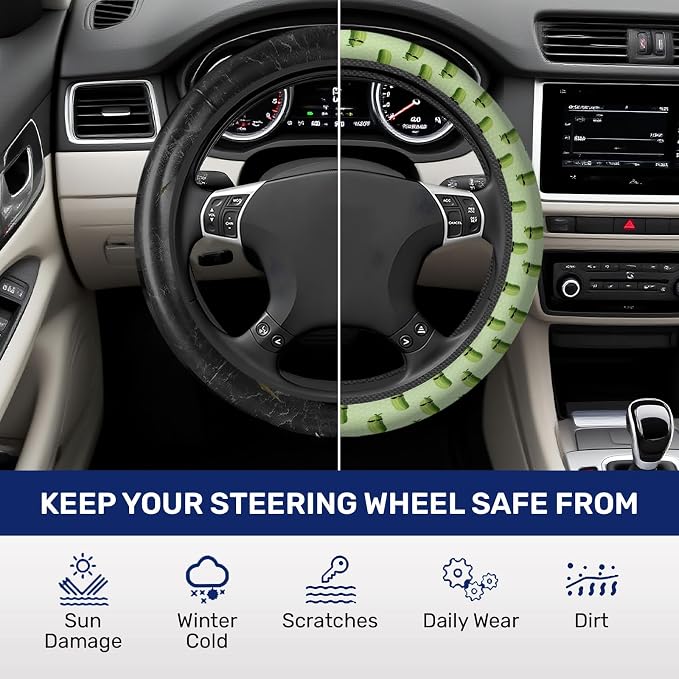GENANY Funny Pickle Steering Wheel Cover, Non Slip Polyester Car Wheel Protector for Car SUV Truck, Universal 15 Inch