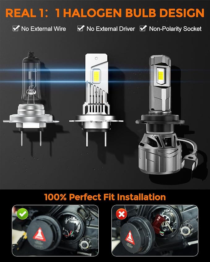 [2026 Upgrade] H 7 Led Bulbs, [Latest & Brightest] 40000lm 800% Brighter 1:1 Mini Size Design With 6000k Cool White，Direct Installation Fog Light Bulbs Plug and Play, Pack of 2