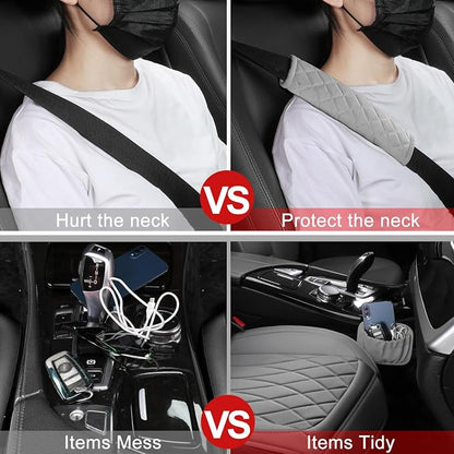 BEITK 2 Pack Leather Front Car Seat Covers, Universal Sideless Car Seat Protectors with Storage Pocket and Seat Belt Pads, Waterproof Automotive Seat Cover for Cars Trucks SUV(Grey)