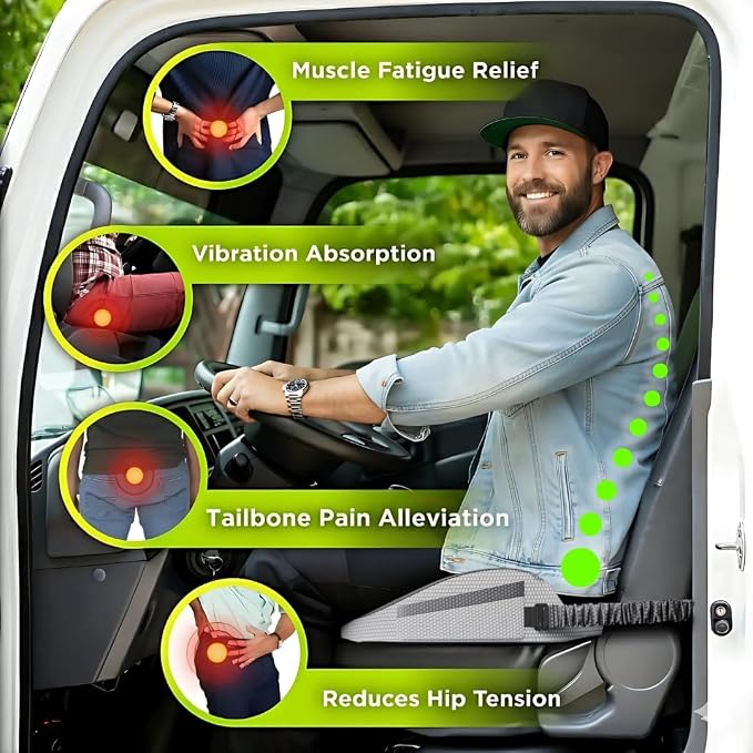 Large Truck Seat Cushion for Truck Driver Seat Cushion - Upgraded Back Support, CertiPUR-US® Certified - Thick Memory Foam, Pain Relief for Hours of Driving, Trucker Approved Big Rig - Gray