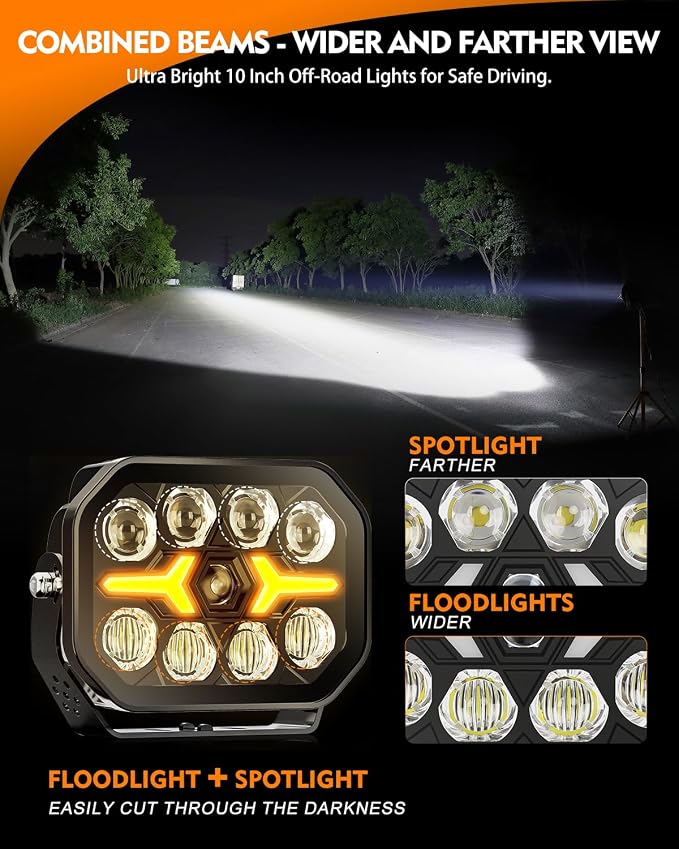 BraveWAY 2PCS 5x7IN LED Driving Lights 210W 45000LM LED Offroad Lights with White Amber DRL Spot Flood Combo Beam Light Pods Long Distance Output Work Light for Truck, 4WD, ATV, UTV, Pickup,Tractor