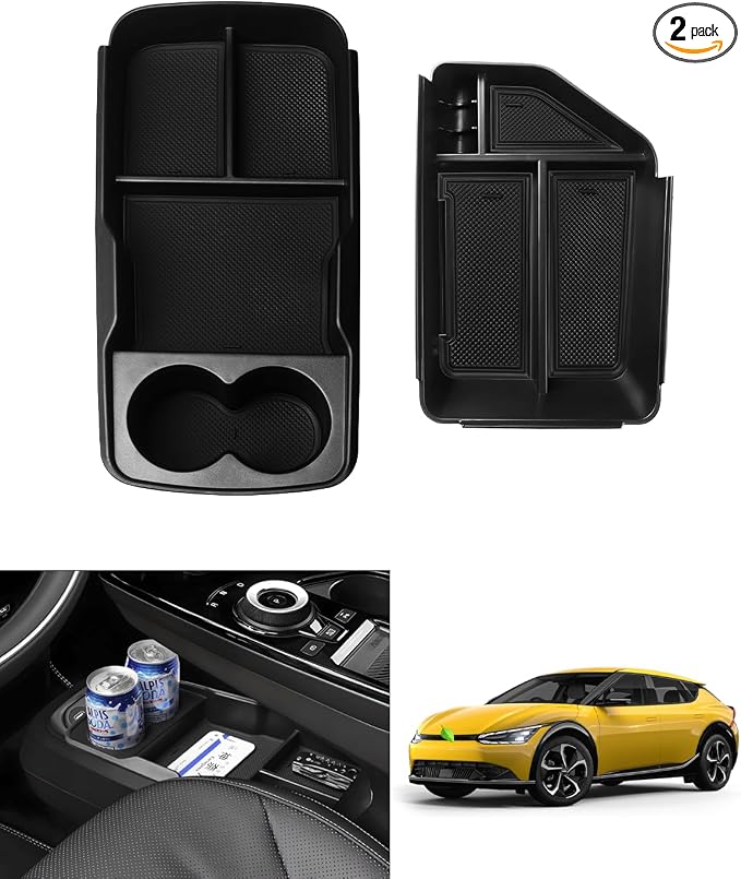 Autorder 2PCS Center Console Organizer for Kia EV6 2022 2023 2024 2025 2026 Accessories Armrest Storage Box Secondary Insert Tray Center Console Bottom Organizer