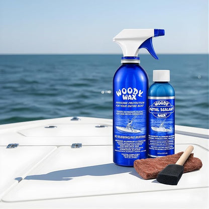 Woody Wax Tower Treatment & Metal Restoration Kit, Professional Boat & Marine Corrosion Blocker, High-Gloss Sealant for Aluminum, Steel & Outriggers, Restores Pitted Metal & Protects for 6 Months
