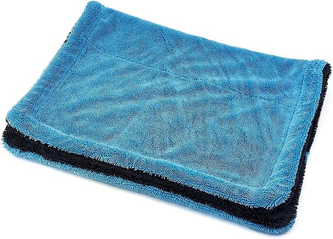 1200GSM Microfiber Car Drying Towel, Double-Twist Loop, Ultra-Absorbent, Quick-Dry, Lint- & Streak-Free, Scratch-Safe, for Car Wash & Detailing (1 Pack) (Dark Grey & Light Blue, 24" x 36")