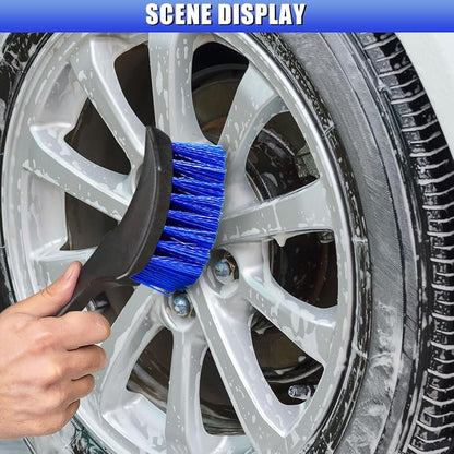 Car Wheel Brush, Stiff Bristle Short Handle Scrub Tire & Wheel Rim Brush, No-Scratch Carpet/Floor Mat Detailing Tool, Auto Interior and Exterior Cleaning Supply for Vehicle, Home (Blue)