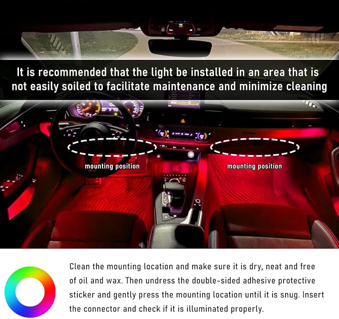 Wevdn Car Interior LED Strip Light, 12V 24 LED Waterproof Neon Ambient Night Light with USB Port, Automotive Atmosphere Decorative Under Dash Lighting Kit, Car Accessories (Red)