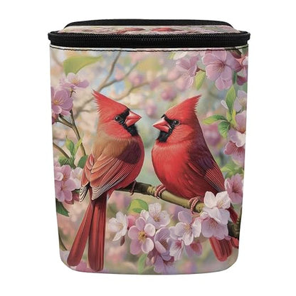 Cardinal Bird Cherry Blossom Print Trash Can for Car Leakproof Garbage with Lid and Zipper Trash Bin Hanging Back of Seat Auto Interior Accessories Universal Fit Most Truck SUV Van