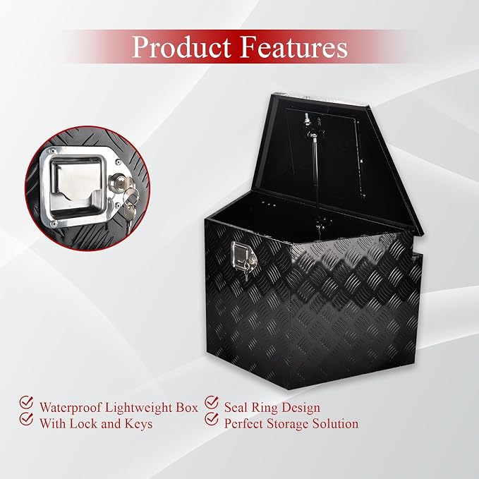 29''Inch Aluminum Trailer Tongue Tool Box Truck Bed Toolbox Truck Trailer Chest Box Underbody Storage Organizer Waterproof Square Storage Organizer w/Lock & Keys Black(‎29" Lx16.5 Wx18 H)