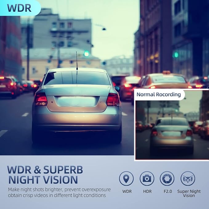 Dash Cam Front and Rear Video Recorder Rear Camera 1080P Dashcam with 4 inches, Super Night Vision, 170°Wide Angle, Loop Recording, G-Sensor, Parking Monitor, Motion Detection, with 32GB Card
