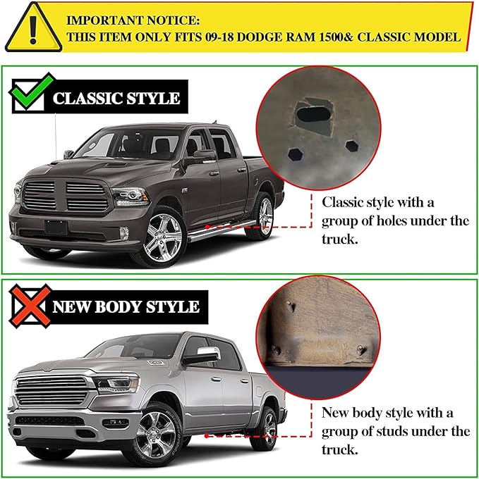 COMNOVA Side Steps Running Boards Compatible with 2009-2018 Dodge Ram 1500 Crew Cab, 2010-2026 Ram 2500 3500 Crew Cab(incl 2019-2024 Classic). 6.5 Inches Rock Sliders Truck Side Steps Nerf Bars.