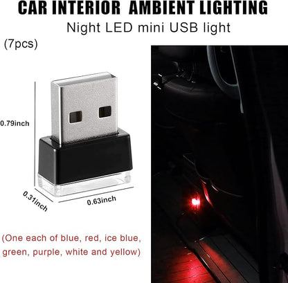 7 PCS USB LED Car Interior Atmosphere Lamp, Portable Mini LED Night Light, Plug-in USB Interface Trunk Ambient Lighting Kit, Universal Interior Car Accessories (Multicolor)
