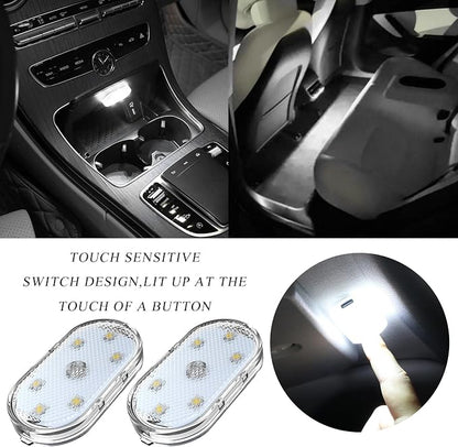 Wevdn 2 PCS Car LED Lights Interior Wireless, Magnetic Car Ambient Lighting with 6 Bright LED Lamp Beads, Portable USB Rechargeable Vehicle Interior Led Night Light for Car (White)