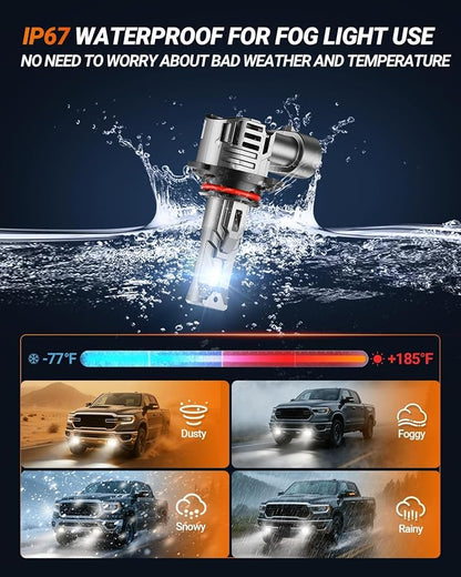 SEALIGHT 9005 H11 LED Bulbs Combo, 80000LM 10X Super Bright 6500K White, HB3 H8/H9/H16 Fog Headlight, 1:1 Real Size Plug-N-Play Pack of 4