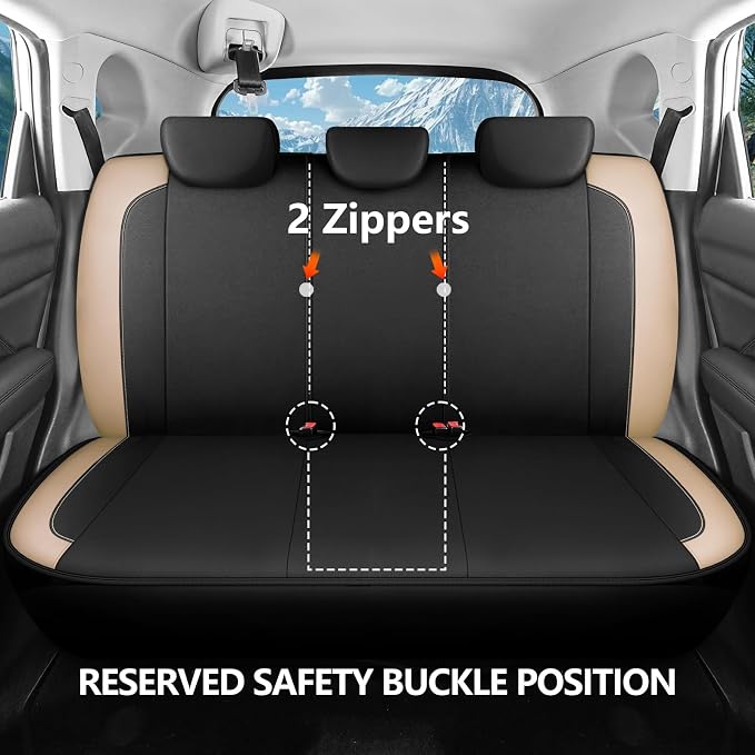 HChengkikz Car seat Covers Full Set, Waterproof Neoprene Seat Covers, Airbag Compatibable, Universal Automotive Comfort Protection for Most Cars, Trucks, SUVs (Black + Beige)