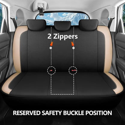 HChengkikz Car seat Covers Full Set, Waterproof Neoprene Seat Covers, Airbag Compatibable, Universal Automotive Comfort Protection for Most Cars, Trucks, SUVs (Black + Beige)