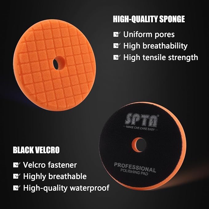 SPTA PRO Orange Heavy-Cut Polishing Foam Pad, 1Pc 3 Inch 80mm Backing Plate Compound Buffing Polishing Sponge Pads for Car Buffer Polisher Compounding, Polishing and Waxing -SF301
