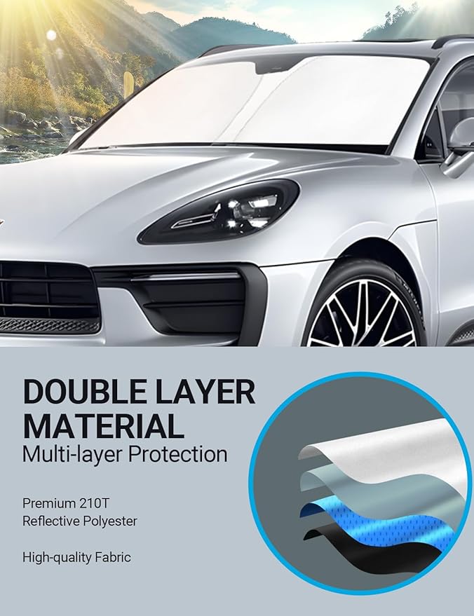 Proadsy Front Windshield Sun Shade Foldable Sunshade Protector for 2014-2025 2026 Porsche Macan SUV Sun Visor Blocks UV Rays Keep Car Cooler Accessories