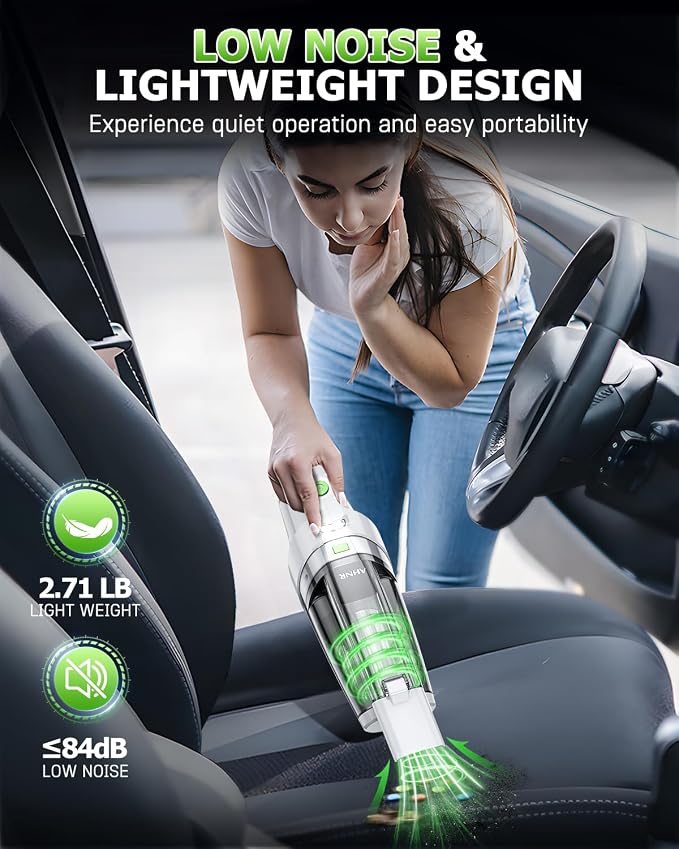 AHNR Handheld Vacuum Cordless, 16000PA Powerful Suction Hand Held Vacuum Cordless Rechargeable with LED Light & 2 HEPA Filters, Portable Car Vacuum Cleaner High Power for Car Home Office