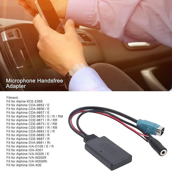 Car Stereo Adapter, Car Radio Cable Microphone Handsfree Adapter Fit for KCE?236B / CDA?9852 / E
