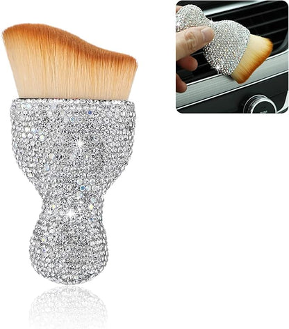 1 PC Bling Car Interior Dust Brush, Rhinestones Auto Scratch Free Detailing Brush, Soft Car Interior Cleaning Brush Accessories for Automotive Dashboard, Air Conditioner Vents, Computer (White)