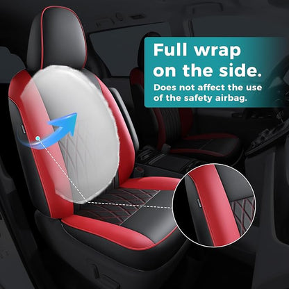 Customized for Toyota Sienna Seat Covers 2011-2020 Sienna 8 Seats 3 Row, Leather Car Seat Covers Waterproof Seat Covers Full Set for Cars, Car Seat Protectors, Airbag Compatible(BlackRed)