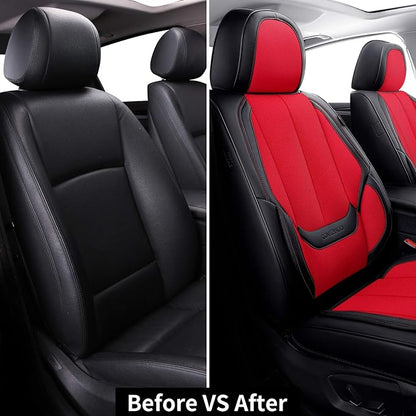 Coverado Front Seat Covers, Universal Seat Covers for Cars, Breathable Fabric&Leather Car Seat Protector, Front Car Seat Covers, Seat Covers Waterproof, Driver Seat Cover Fit for Most Cars, BlackRed