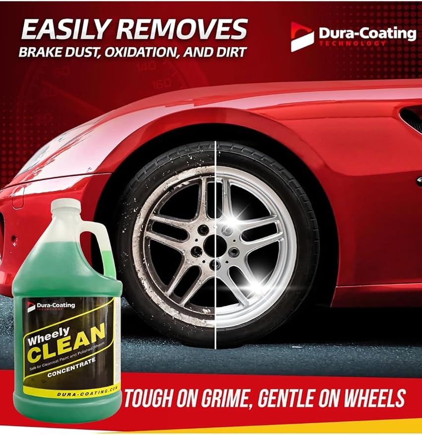 DURA-COATING TECHNOLOGY Wheely Clean Concentrate - Good for Chrome Wheel Cleaner, Clear-Coated, or Aluminum Wheel Cleaner - Professional Tire Shine & Rim Cleaner Spray - Car Care Solution - 1 Gallon