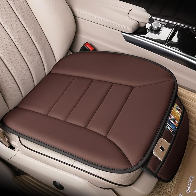 Lofty Aim Premium Car Seat Cushion, Driver Cushion with Comfort Memory Foam & Non-Slip Rubber Bottom, Car Seat Pad Works with 95% of Vehicles and Office Chair or Home (Brown)