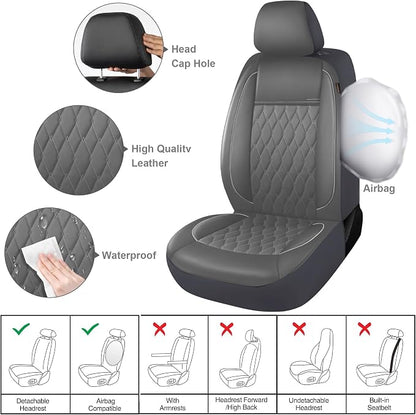 CAROMOP Faux Leather Car Seat Covers 2 Front Set,Luxury and Comfortable Seat Covers for Cars, Airbag Compatible Car Interior Covers, Universal Fit for Suvs,Vans,Trucks(Grey)