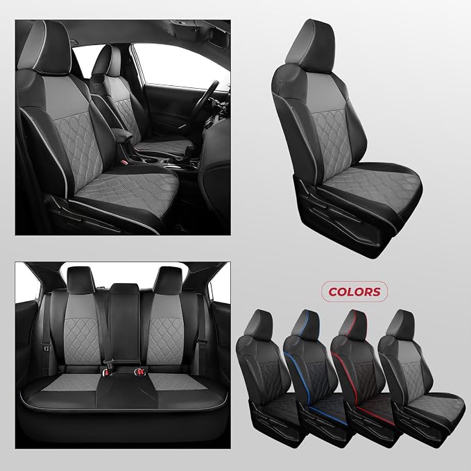 FREESOO for Toyota Corolla Seat Covers L LE XLE, LE Eco Sedan 2014 2015 2016 2017 2018 2019, Luxury Leather Seat Covers for Cars, Custom Fit Car Seat Covers, Waterproof Seat Cover, Black Gray Full Set