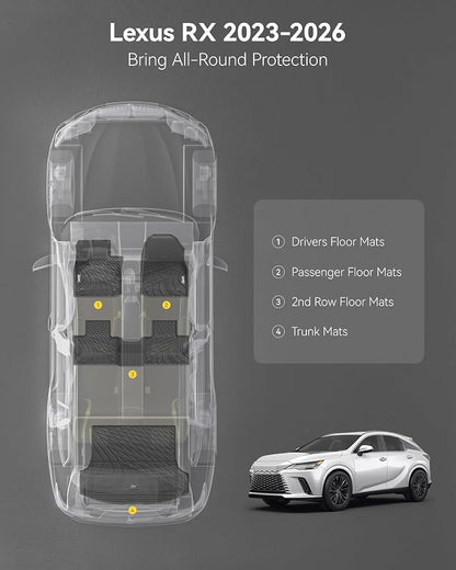 3W Floor Mats & Cargo Liner for Lexus RX/RX350/RX 350h/RX500h 2023-2025 2026 (Not fit Lexus RX450h+ PHEV), TPE All Weather Custom Fit Floor Liner & Trunk Mats 1st &2nd Rows Car Mats & Cargo Mat, Black
