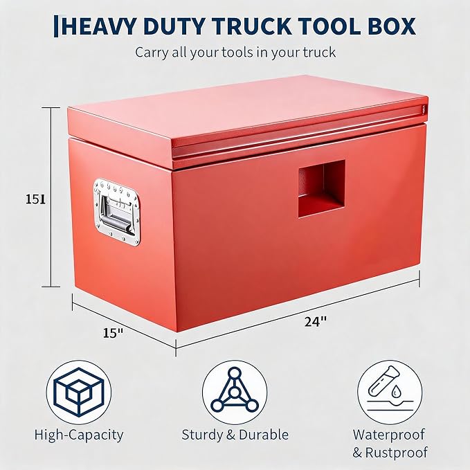 IDEALHOUSE Truck Bed Tool Box and Trailer Tongue Box - 30" Black Steel Storage Chest for Pickup Trucks, RVs, Trailers, Vans, 24"x 15"x 15"