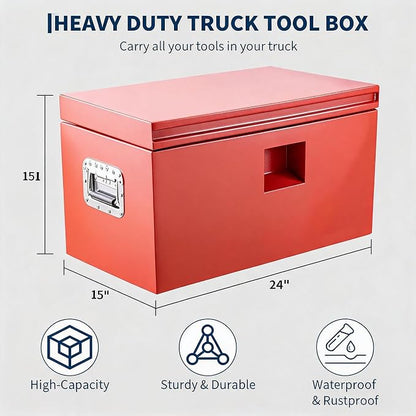 IDEALHOUSE Truck Bed Tool Box and Trailer Tongue Box - 30" Black Steel Storage Chest for Pickup Trucks, RVs, Trailers, Vans, 24"x 15"x 15"